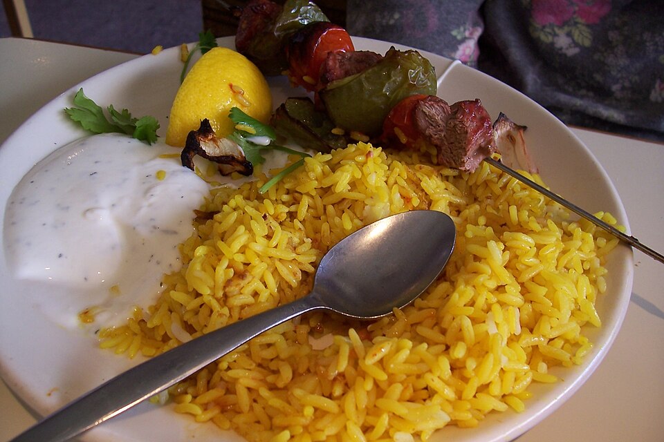 Lamb Kebab Skewers with Rice Pilaf