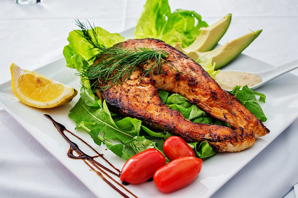 Grilled Salmon with Avocado & Greens